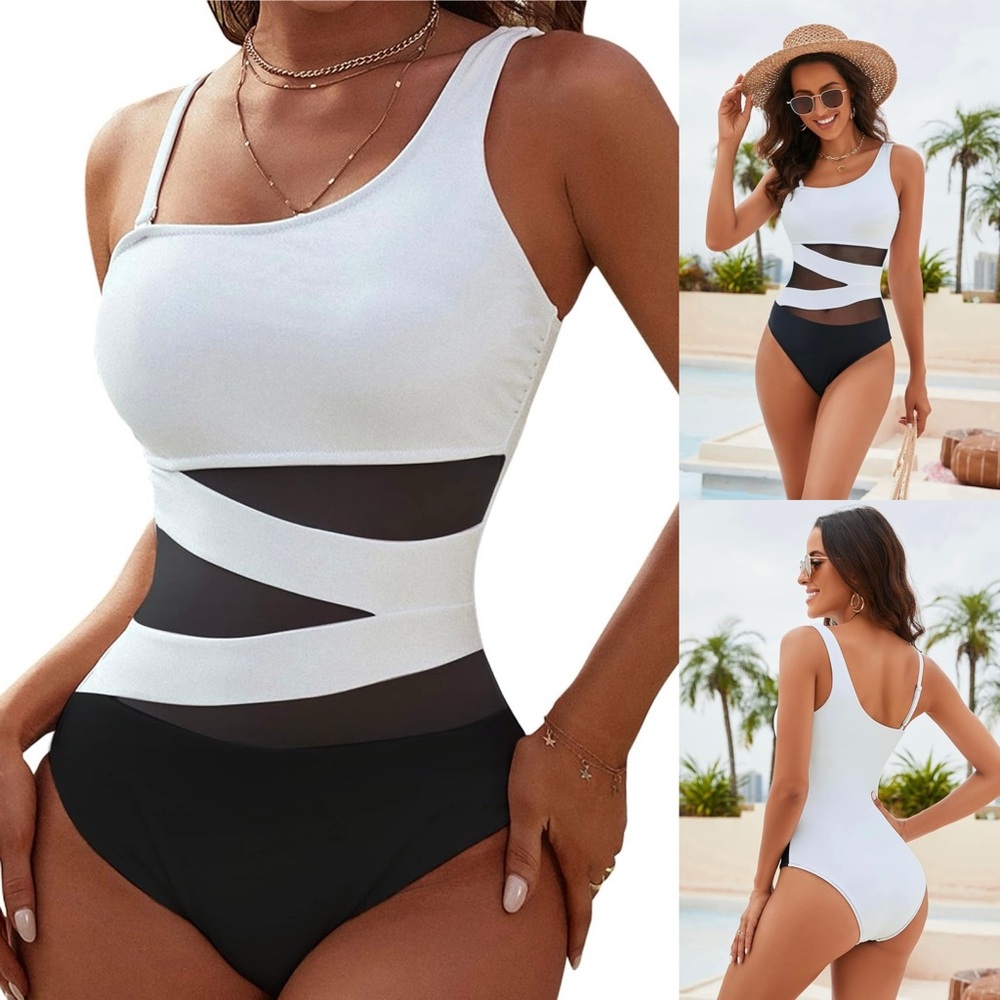 Blooming Jelly Sexy One Piece Bathing Suit One Shoulder Swimsuit Slimming Mesh